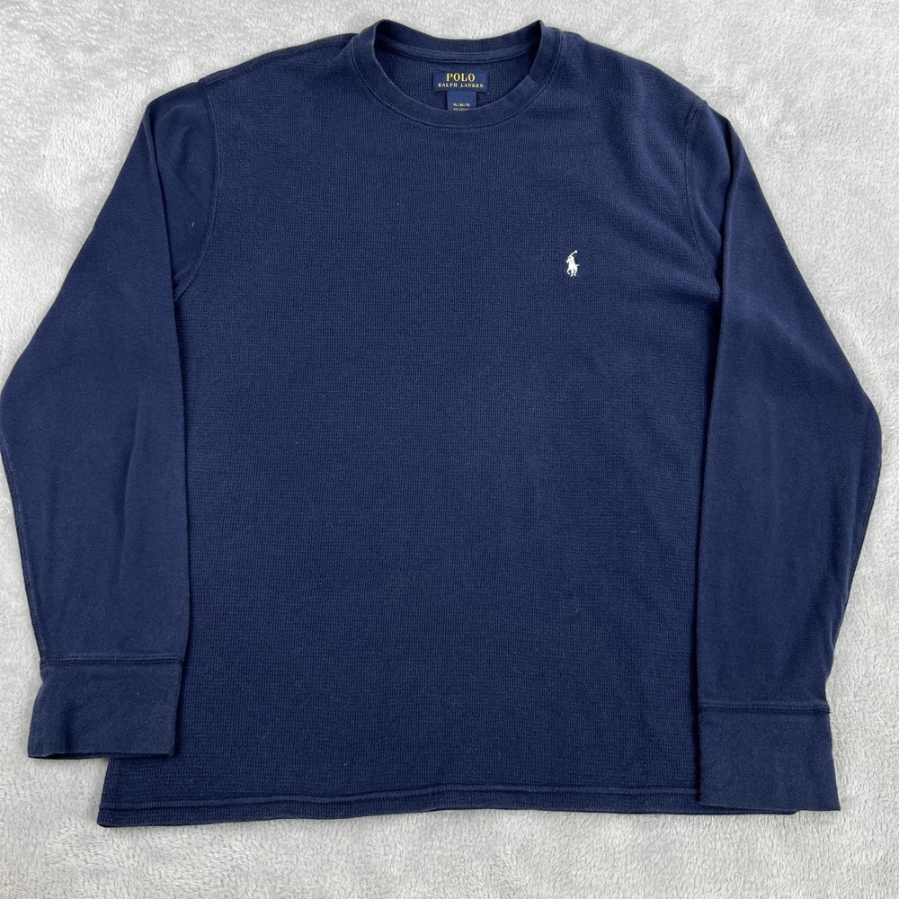 Polo Ralph Lauren Waffle Knit Thermal Shirt XL Navy Men Long Sleeve Pony Logo